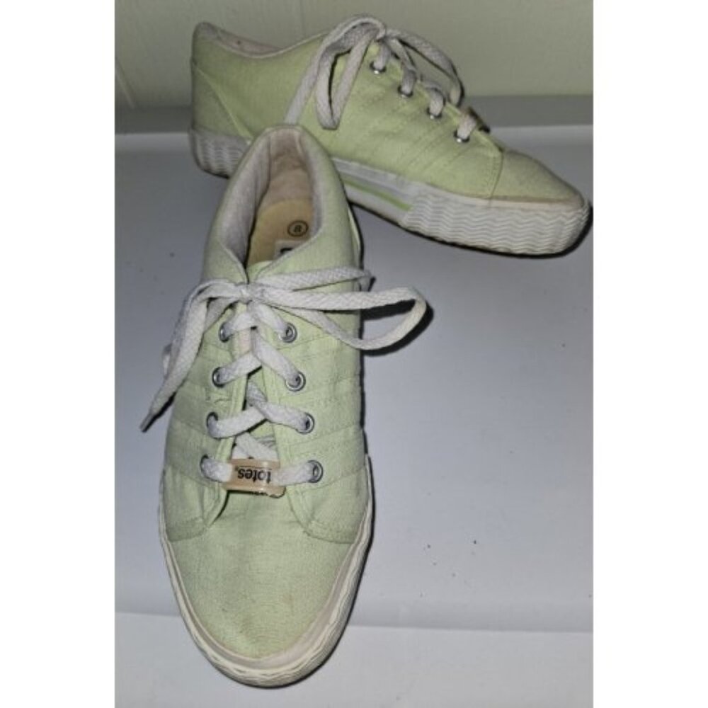 * TOTES Light Green Canvas Tie Sneakers Ladies Size 8